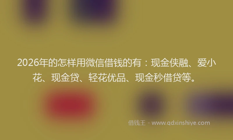 2026年的怎样用微信借钱的有：现金侠融、爱小花、现金贷、轻花优品、现金秒借贷等。