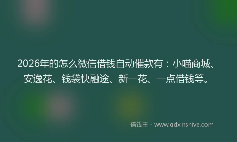 2026年的怎么微信借钱自动催款有：小喵商城、安逸花、钱袋快融途、新一花、一点借钱等。