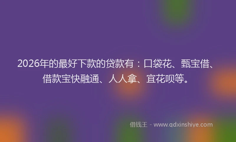 2026年的最好下款的贷款有：口袋花、甄宝借、借款宝快融通、人人拿、宜花呗等。