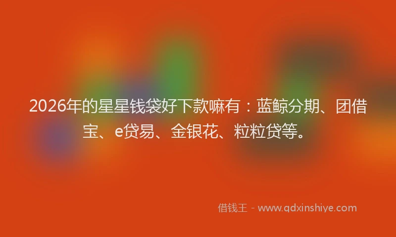 2026年的星星钱袋好下款嘛有：蓝鲸分期、团借宝、e贷易、金银花、粒粒贷等。