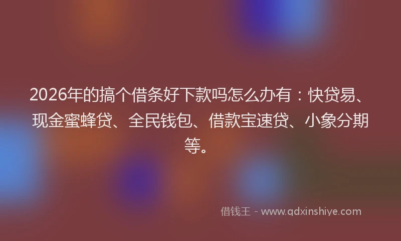 2026年的搞个借条好下款吗怎么办有：快贷易、现金蜜蜂贷、全民钱包、借款宝速贷、小象分期等。