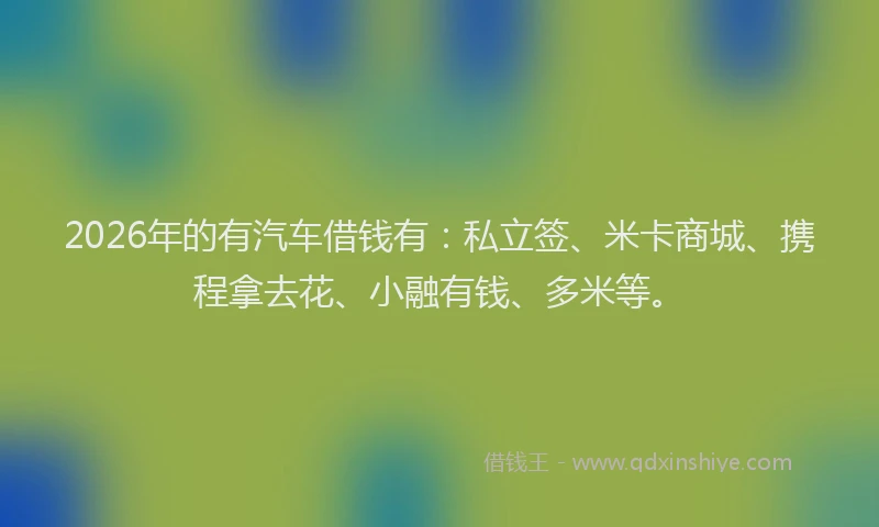 2026年的有汽车借钱有：私立签、米卡商城、携程拿去花、小融有钱、多米等。