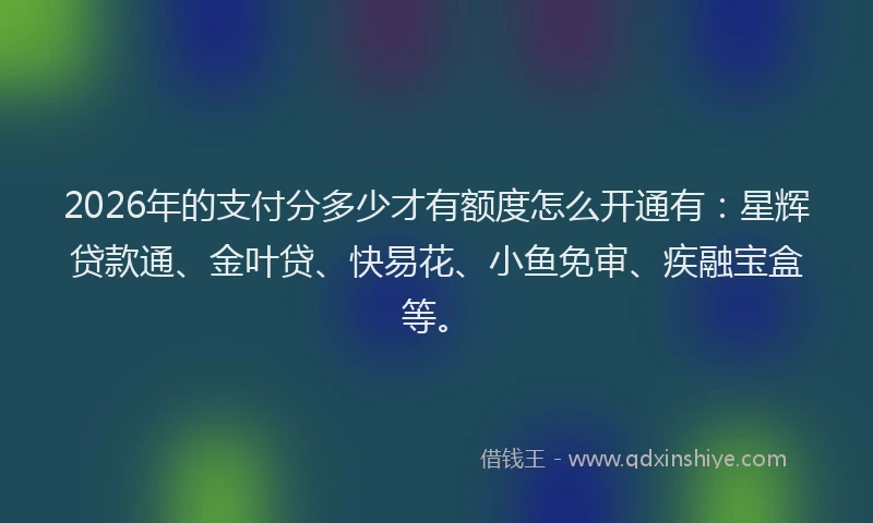 2026年的支付分多少才有额度怎么开通有：星辉贷款通、金叶贷、快易花、小鱼免审、疾融宝盒等。