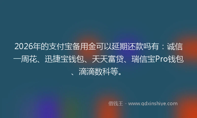 2026年的支付宝备用金可以延期还款吗有：诚信一周花、迅捷宝钱包、天天富贷、瑞信宝Pro钱包、滴滴数科等。