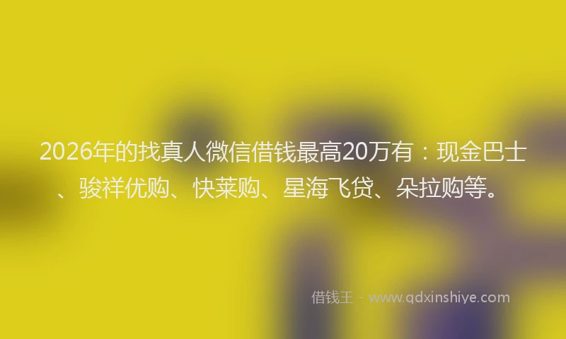 2026年的找真人微信借钱最高20万有：现金巴士、骏祥优购、快莱购、星海飞贷、朵拉购等。