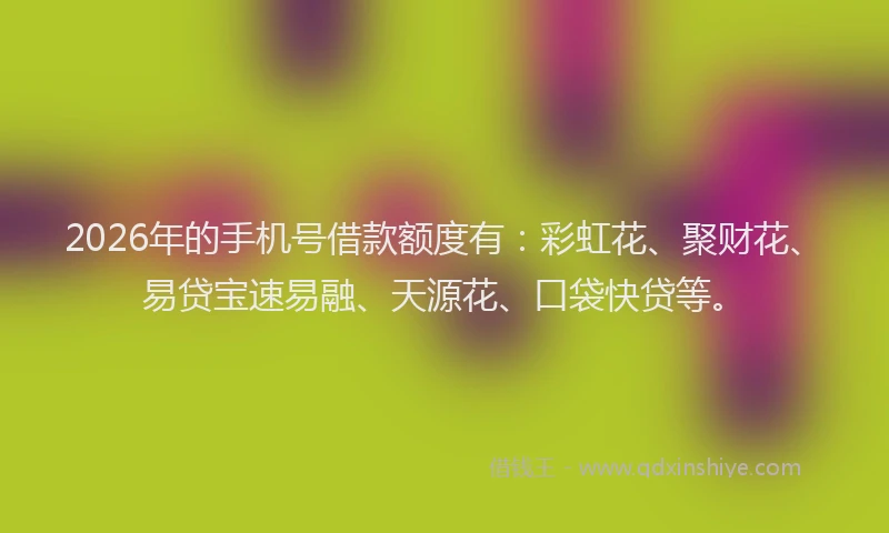 2026年的手机号借款额度有：彩虹花、聚财花、易贷宝速易融、天源花、口袋快贷等。