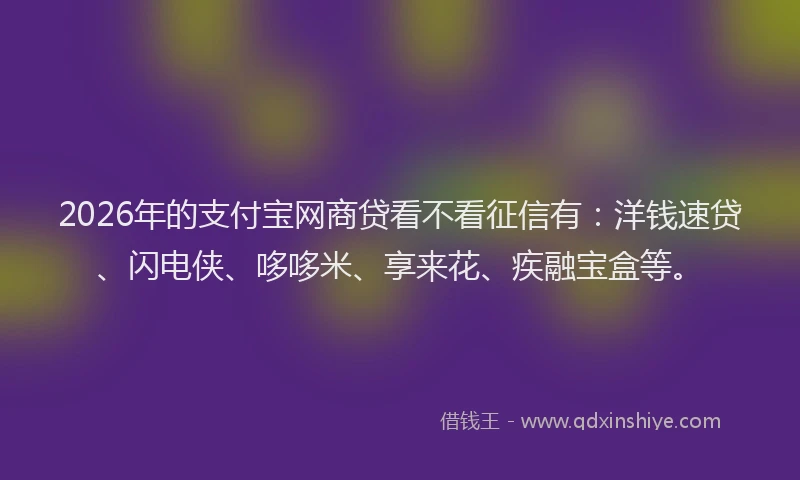 2026年的支付宝网商贷看不看征信有：洋钱速贷、闪电侠、哆哆米、享来花、疾融宝盒等。