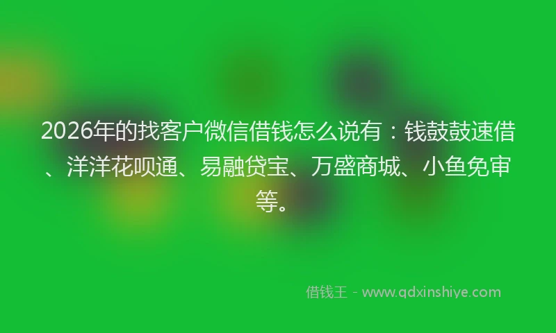 2026年的找客户微信借钱怎么说有：钱鼓鼓速借、洋洋花呗通、易融贷宝、万盛商城、小鱼免审等。