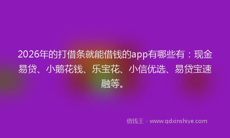 2026年的打借条就能借钱的app有哪些有：现金易贷、小鹅花钱、乐宝花、小信优选、易贷宝速融等。
