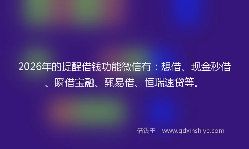 2026年的提醒借钱功能微信有：想借、现金秒借、瞬借宝融、甄易借、恒瑞速贷等。