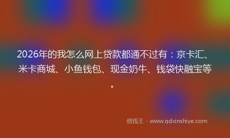 2026年的我怎么网上贷款都通不过有：京卡汇、米卡商城、小鱼钱包、现金奶牛、钱袋快融宝等。
