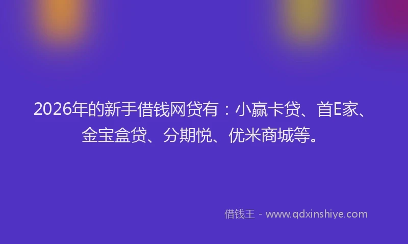 2026年的新手借钱网贷有：小赢卡贷、首E家、金宝盒贷、分期悦、优米商城等。