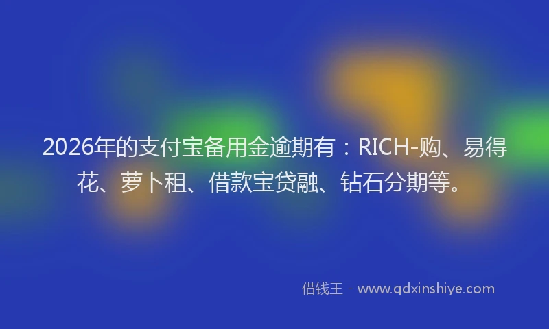 2026年的支付宝备用金逾期有：RICH-购、易得花、萝卜租、借款宝贷融、钻石分期等。