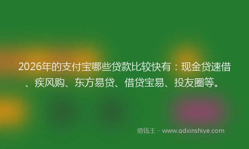 2026年的支付宝哪些贷款比较快有：现金贷速借、疾风购、东方易贷、借贷宝易、投友圈等。