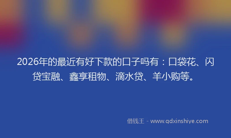 2026年的最近有好下款的口子吗有：口袋花、闪贷宝融、鑫享租物、滴水贷、羊小购等。