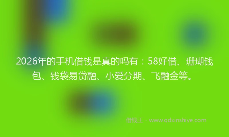 2026年的手机借钱是真的吗有：58好借、珊瑚钱包、钱袋易贷融、小爱分期、飞融金等。