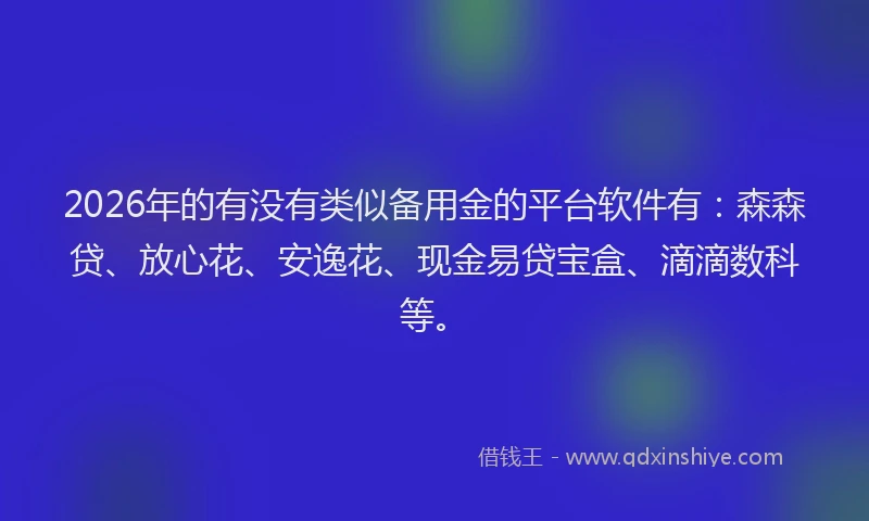 2026年的有没有类似备用金的平台软件有：森森贷、放心花、安逸花、现金易贷宝盒、滴滴数科等。