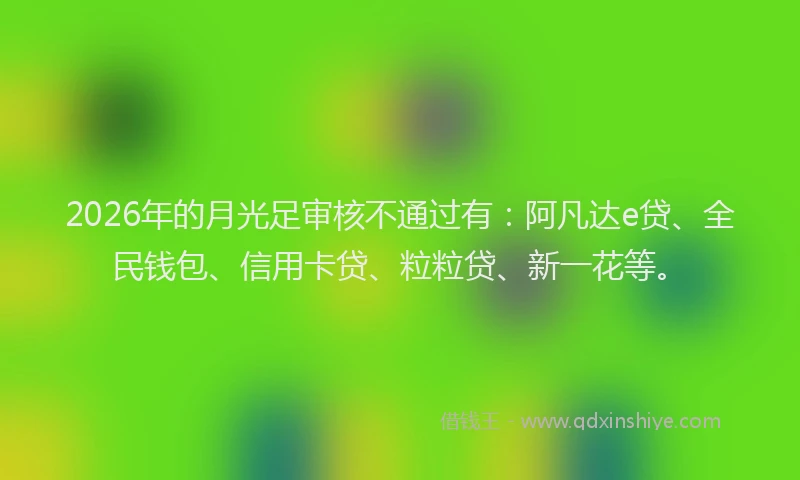2026年的月光足审核不通过有：阿凡达e贷、全民钱包、信用卡贷、粒粒贷、新一花等。