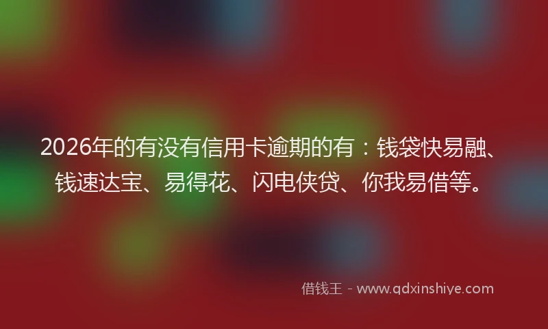 2026年的有没有信用卡逾期的有：钱袋快易融、钱速达宝、易得花、闪电侠贷、你我易借等。