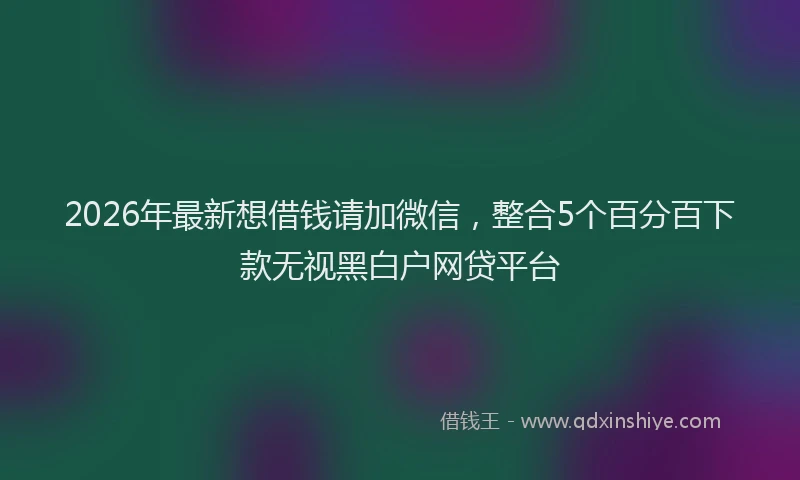 2026年最新想借钱请加微信，整合5个百分百下款无视黑白户网贷平台