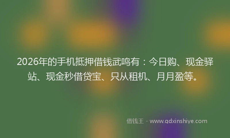 2026年的手机抵押借钱武鸣有：今日购、现金驿站、现金秒借贷宝、只从租机、月月盈等。