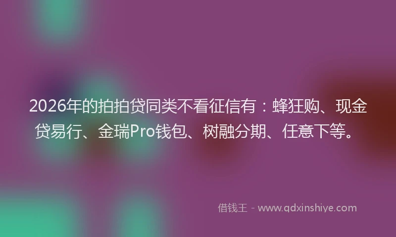 2026年的拍拍贷同类不看征信有：蜂狂购、现金贷易行、金瑞Pro钱包、树融分期、任意下等。