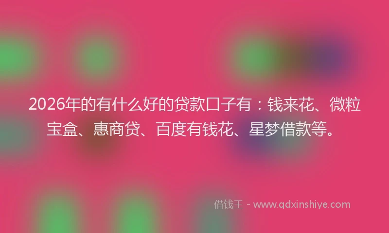 2026年的有什么好的贷款口子有：钱来花、微粒宝盒、惠商贷、百度有钱花、星梦借款等。