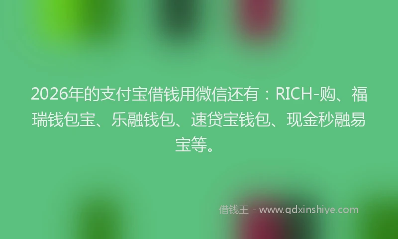2026年的支付宝借钱用微信还有：RICH-购、福瑞钱包宝、乐融钱包、速贷宝钱包、现金秒融易宝等。