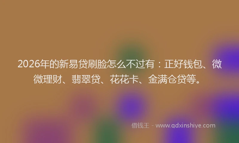 2026年的新易贷刷脸怎么不过有：正好钱包、微微理财、翡翠贷、花花卡、金满仓贷等。
