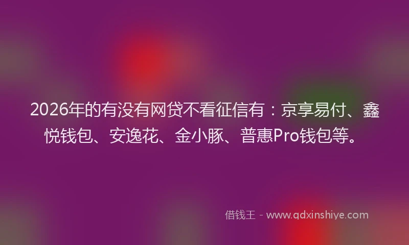 2026年的有没有网贷不看征信有：京享易付、鑫悦钱包、安逸花、金小豚、普惠Pro钱包等。