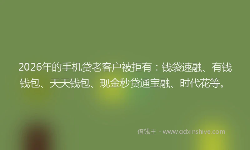 2026年的手机贷老客户被拒有：钱袋速融、有钱钱包、天天钱包、现金秒贷通宝融、时代花等。
