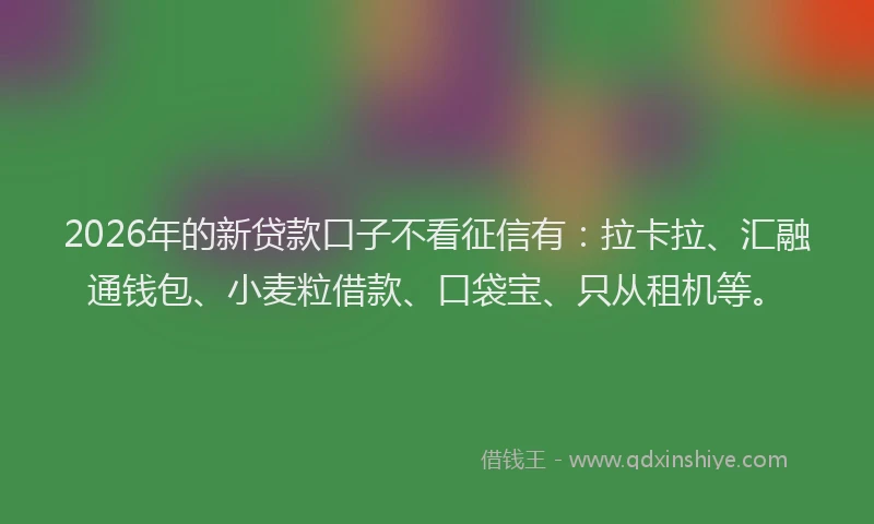 2026年的新贷款口子不看征信有：拉卡拉、汇融通钱包、小麦粒借款、口袋宝、只从租机等。