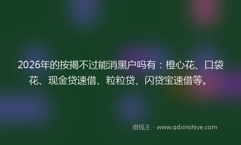 2026年的按揭不过能消黑户吗有：橙心花、口袋花、现金贷速借、粒粒贷、闪贷宝速借等。
