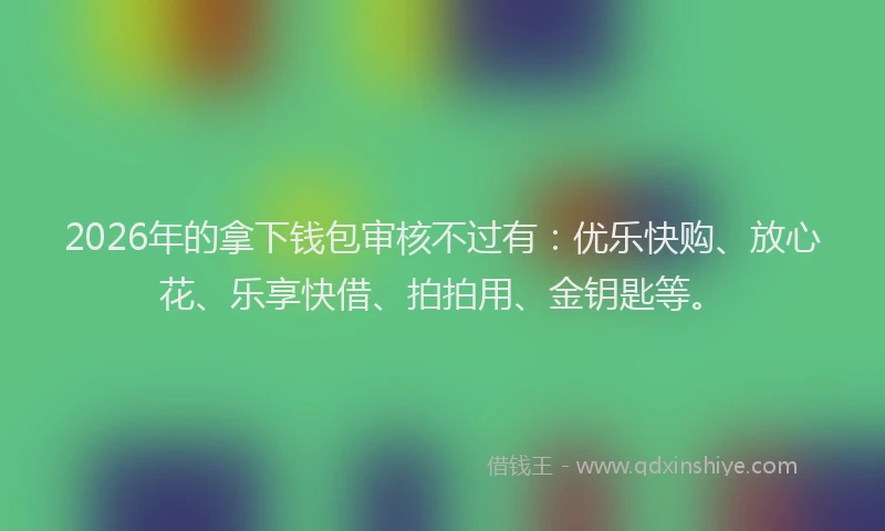2026年的拿下钱包审核不过有：优乐快购、放心花、乐享快借、拍拍用、金钥匙等。