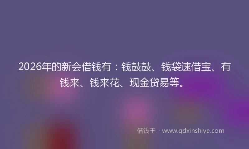2026年的新会借钱有：钱鼓鼓、钱袋速借宝、有钱来、钱来花、现金贷易等。