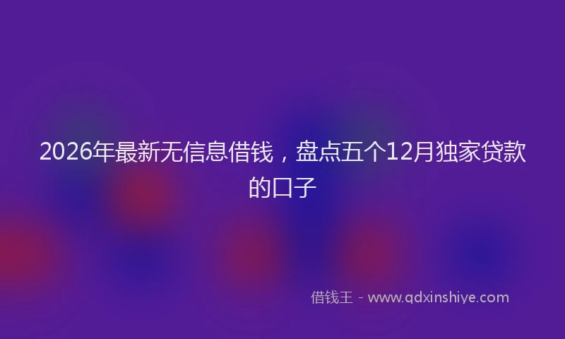 2026年最新无信息借钱，盘点五个12月独家贷款的口子