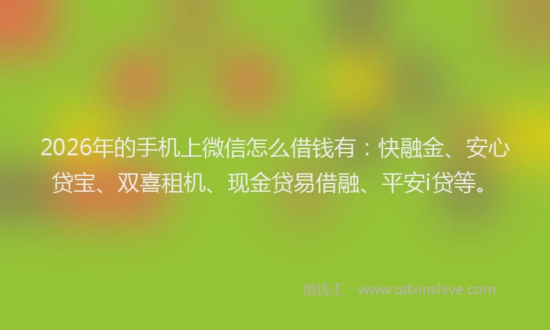 2026年的手机上微信怎么借钱有：快融金、安心贷宝、双喜租机、现金贷易借融、平安i贷等。