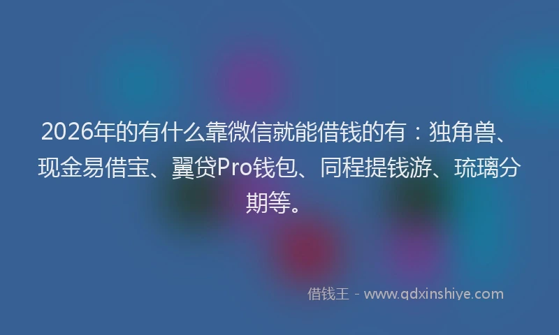 2026年的有什么靠微信就能借钱的有：独角兽、现金易借宝、翼贷Pro钱包、同程提钱游、琉璃分期等。