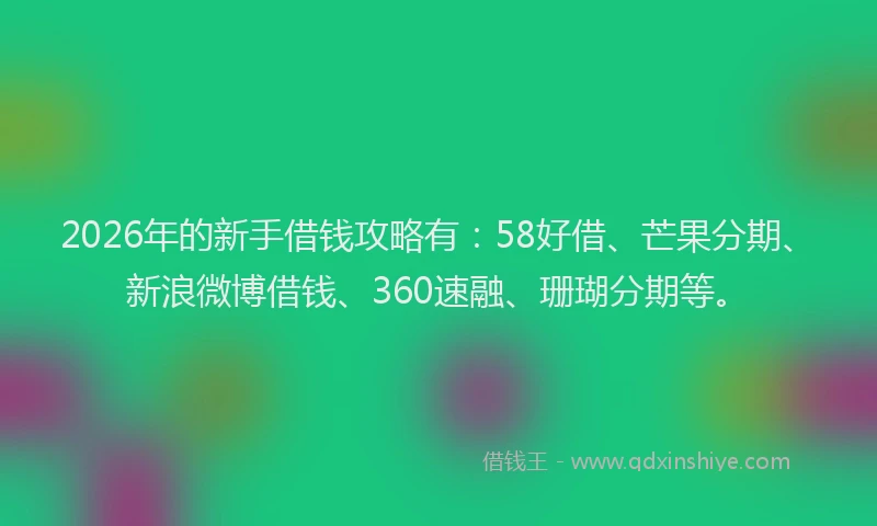 2026年的新手借钱攻略有：58好借、芒果分期、新浪微博借钱、360速融、珊瑚分期等。