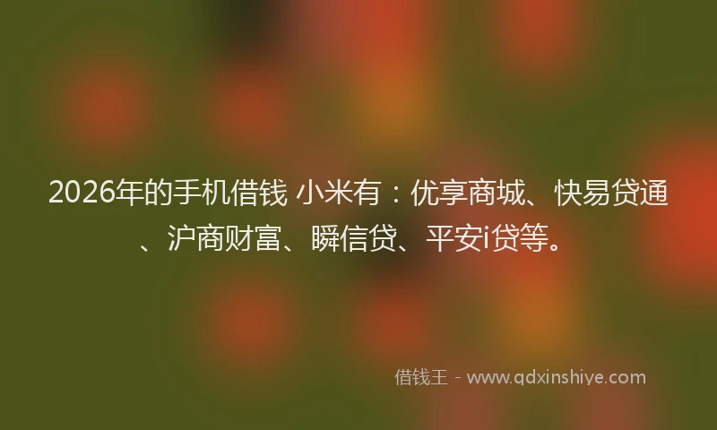 2026年的手机借钱 小米有：优享商城、快易贷通、沪商财富、瞬信贷、平安i贷等。
