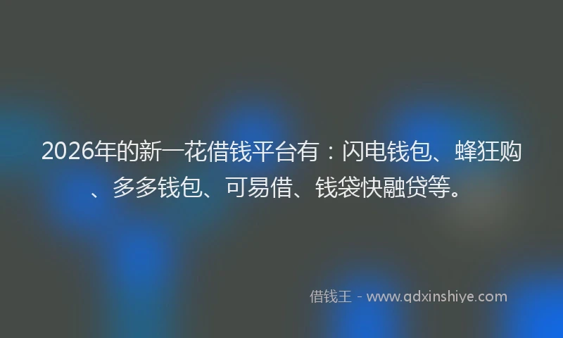 2026年的新一花借钱平台有：闪电钱包、蜂狂购、多多钱包、可易借、钱袋快融贷等。
