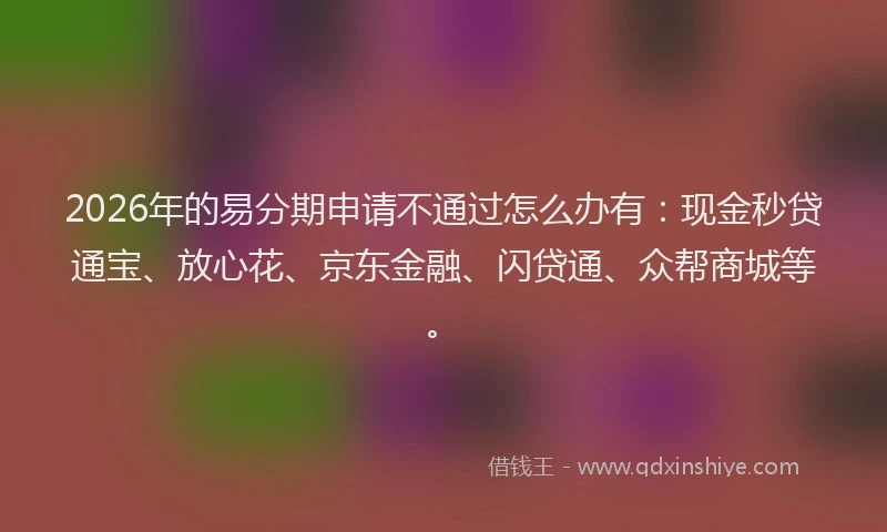 2026年的易分期申请不通过怎么办有：现金秒贷通宝、放心花、京东金融、闪贷通、众帮商城等。