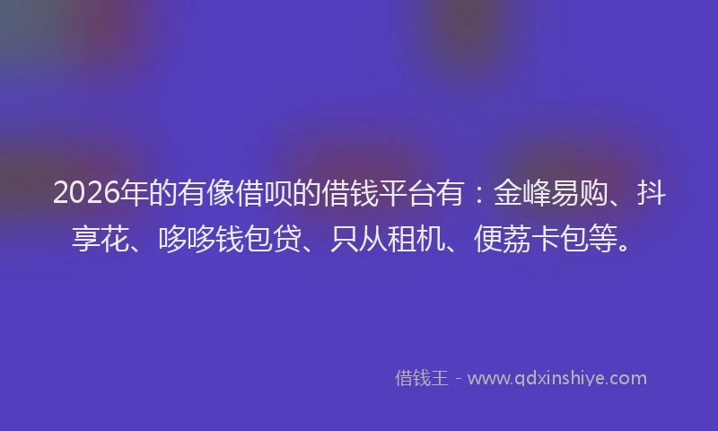 2026年的有像借呗的借钱平台有：金峰易购、抖享花、哆哆钱包贷、只从租机、便荔卡包等。