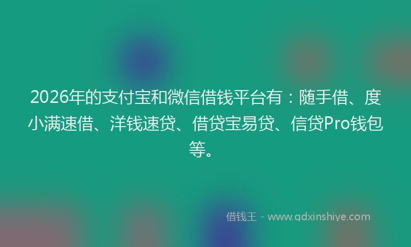 2026年的支付宝和微信借钱平台有：随手借、度小满速借、洋钱速贷、借贷宝易贷、信贷Pro钱包等。