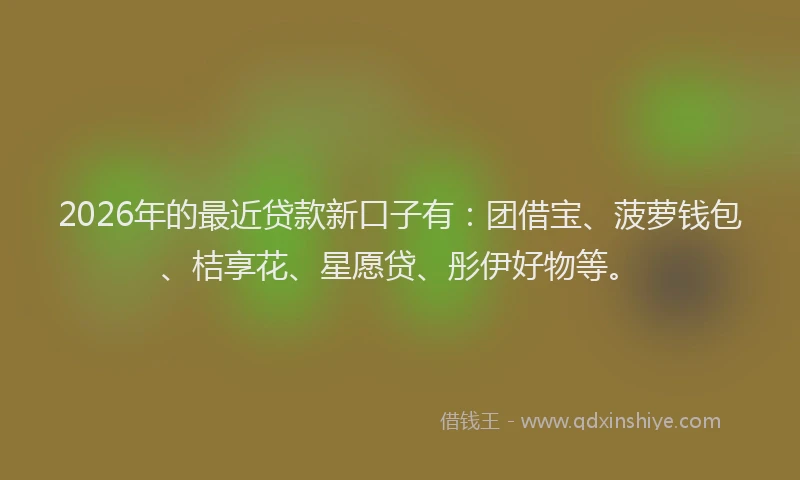 2026年的最近贷款新口子有：团借宝、菠萝钱包、桔享花、星愿贷、彤伊好物等。