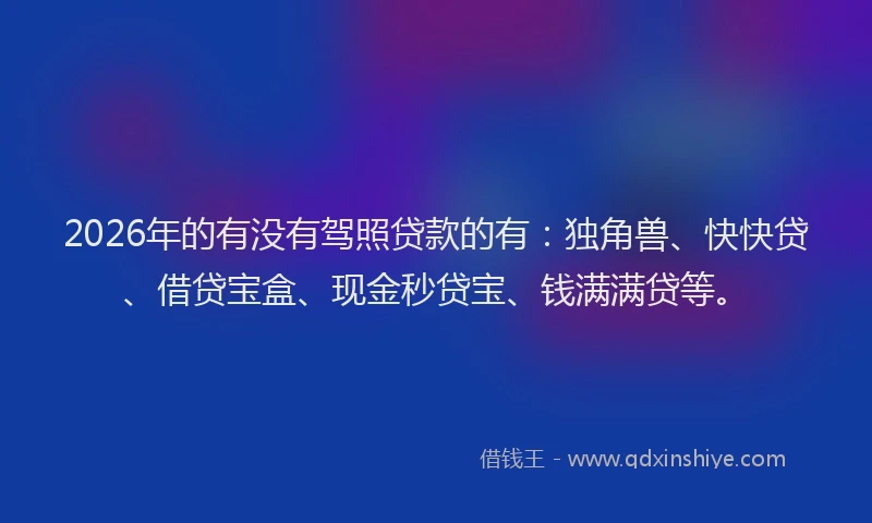 2026年的有没有驾照贷款的有：独角兽、快快贷、借贷宝盒、现金秒贷宝、钱满满贷等。