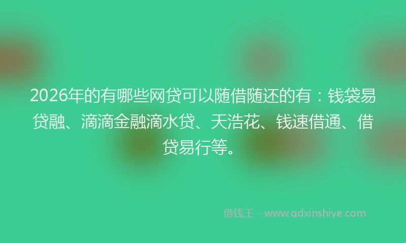 2026年的有哪些网贷可以随借随还的有：钱袋易贷融、滴滴金融滴水贷、天浩花、钱速借通、借贷易行等。