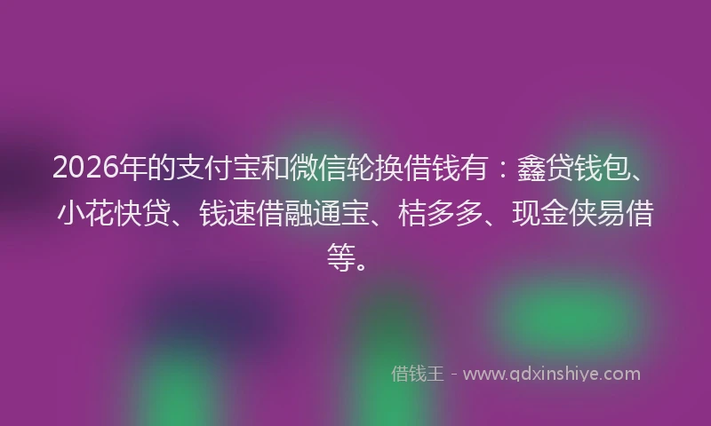 2026年的支付宝和微信轮换借钱有：鑫贷钱包、小花快贷、钱速借融通宝、桔多多、现金侠易借等。