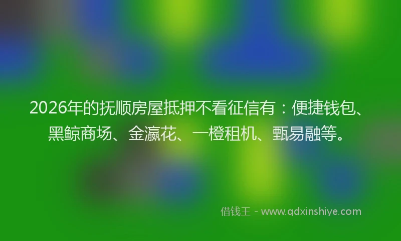 2026年的抚顺房屋抵押不看征信有：便捷钱包、黑鲸商场、金瀛花、一橙租机、甄易融等。