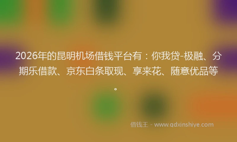 2026年的昆明机场借钱平台有：你我贷-极融、分期乐借款、京东白条取现、享来花、随意优品等。